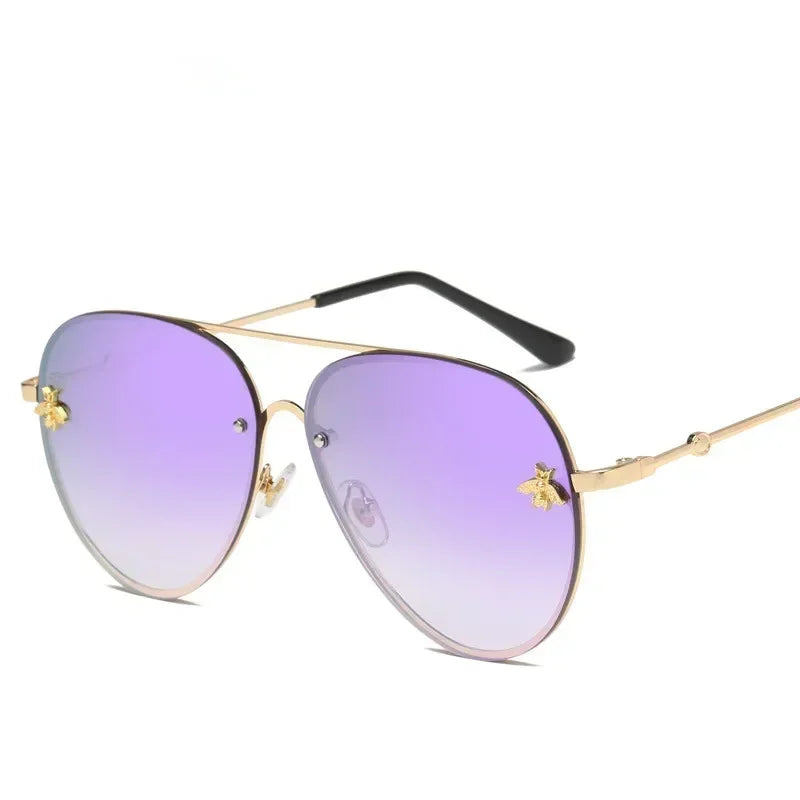 2024 Luxury Brand Designer Female Rimless Sunglasses Aviation Woman Sun Glasses Gradient Shades Little Bee Lens Ladies UV400 Ray