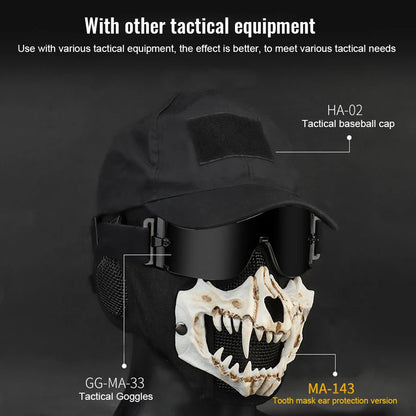 Skeleton Half Face Cover Outdoor Cycling Skeleton Ear Half Face Cover Halloween Fangs Scary Horror Costume Props