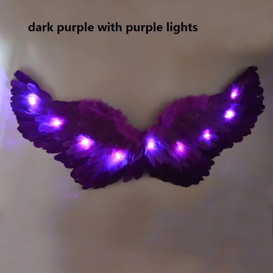 Women Girl LED Glow Light Up Angel Feather Wing Fairy Wings Props Birthday Wedding Party Christmas Halloween Costume Cosplay