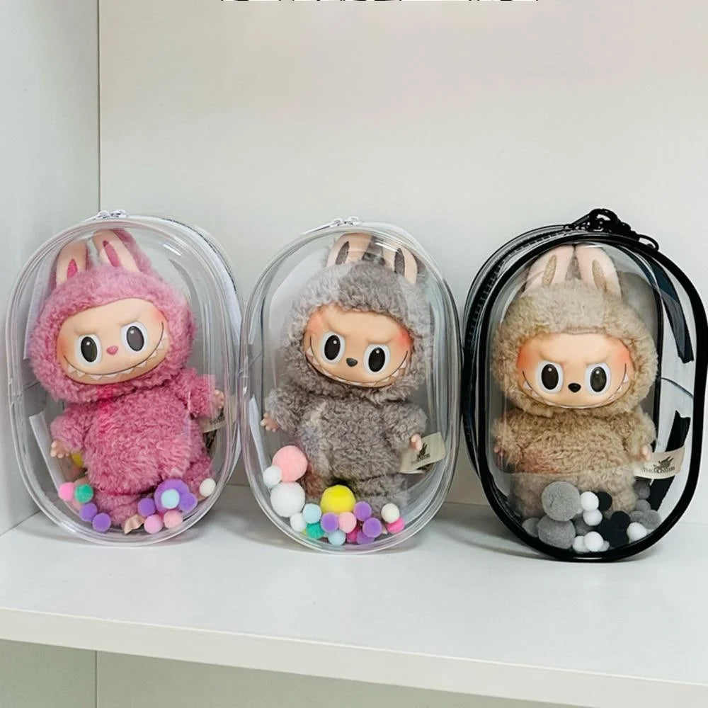 V1 V2 Labubu Protective Cover Cotton Doll Sitting Bag Transparent Doll 17cm Dustproof Hanging Plush Doll Dust Drying Doll Bag