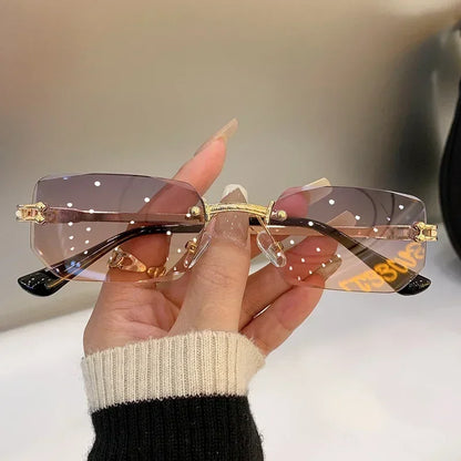 Unisex Small Rimless Sunglasses Man Woman Fashion Gradient Sun Glasses Eyewear Retro Luxury Brand Designer Traveling Shades