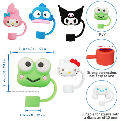 HelloKitty Sanrio Dustproof Straw Cap Sanrio Cinnamoroll Cute Cartoon Silicone Straw Cap Kuromi Cup Decorations Party Props Gift