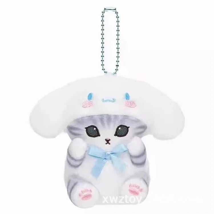 Kawaii Sanrio Plush Keychain Pendant Cartoon Mofusand Shark Cat Cross-Dressing Hello Kitty Kuromi Doll Stuff Backpack Decor Toys