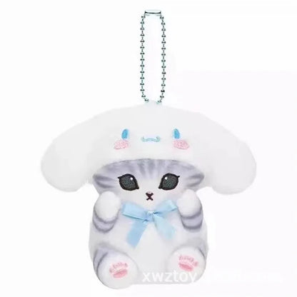 Kawaii Sanrio Plush Keychain Pendant Cartoon Mofusand Shark Cat Cross-Dressing Hello Kitty Kuromi Doll Stuff Backpack Decor Toys