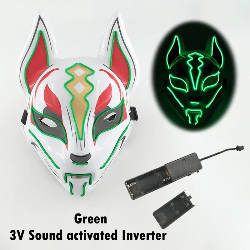 Glowing Halloween Party El Face Mask Japanese Anime Character Cosplay Led Clothing Fox Face Mask for Parties