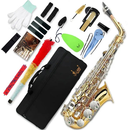 SLADE Golden Silver Saxophone Brass Eb Alto Saxophone Box Cleanning Cloth Reed Strap Glove Trimmer Parts for Beginners Adults
