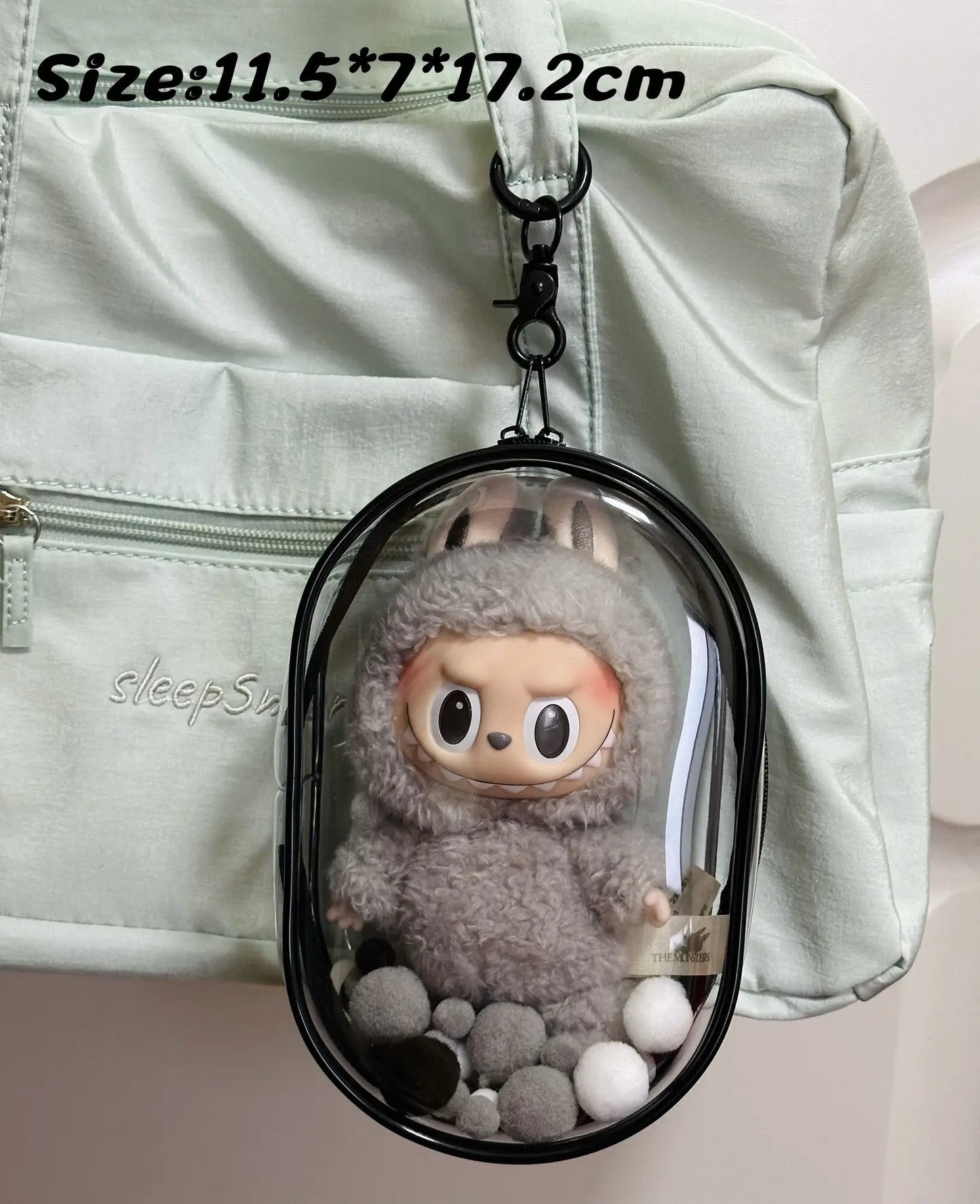 V1 V2 Labubu Protective Cover Cotton Doll Sitting Bag Transparent Doll 17cm Dustproof Hanging Plush Doll Dust Drying Doll Bag