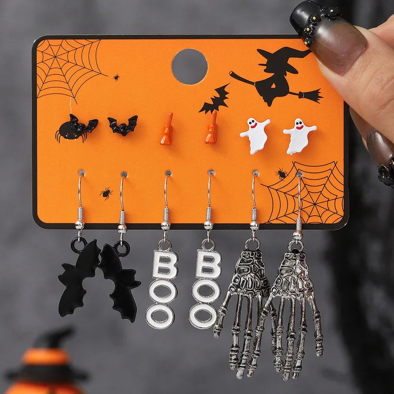 6pcs Women's Earrings Set Halloween Earrings for Women Fashion Creative Jewelry 2024 Bat Ghost Pumpkin Black Cat Stud Earrings