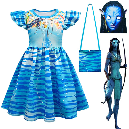 Avatar Cosplay 3D Dress Girl Kids Avataring 2 Cosplay Costume Halloween Party Dress Up Clothes Masks  Fashionable Trend Dress
