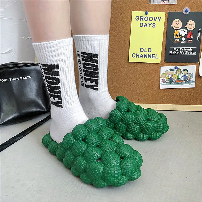 YISHEN Unisex Summer Slides for Women Indoor Slippers Bubble Slides Massage Litchi Sandals Fashion Designer Sandals Men Clogs