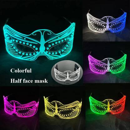 2025 Halloween Christmas Glow Supplies Party Half Face Mask Colorful Luminous LED Neon Light Mask Nightclub Bar Music Decor Prop