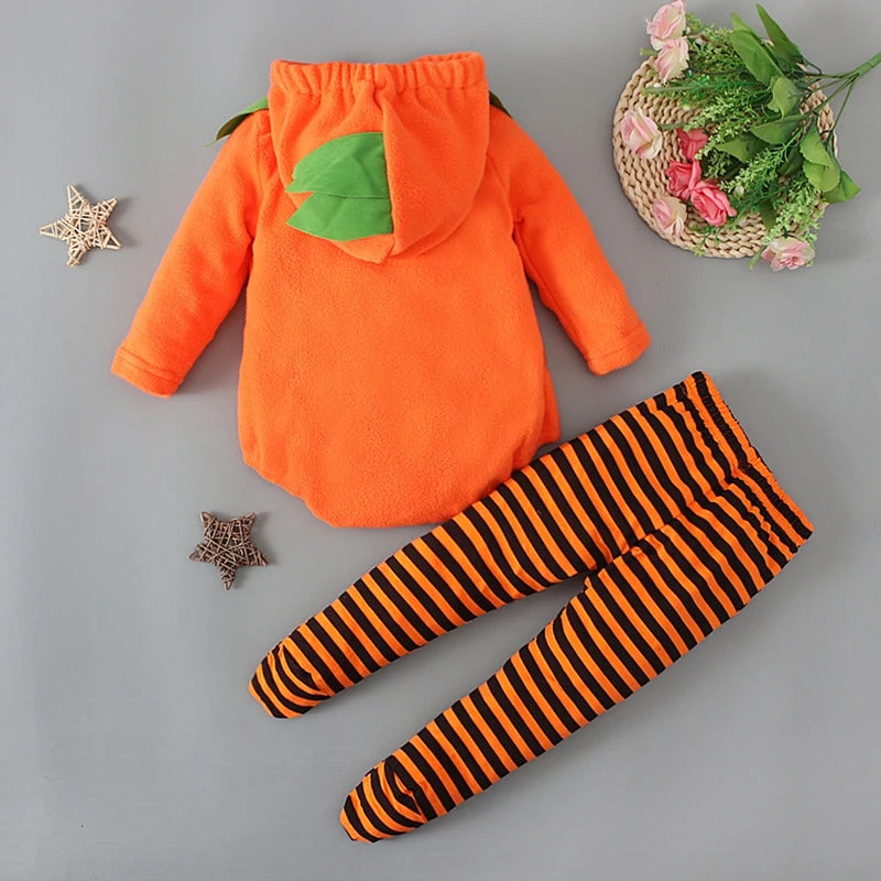 Nfant Baby Girl Boy Halloween Costumes Outfit Pumpkin Hooded Romper Footed Pants Leggings Fancy Clothes
