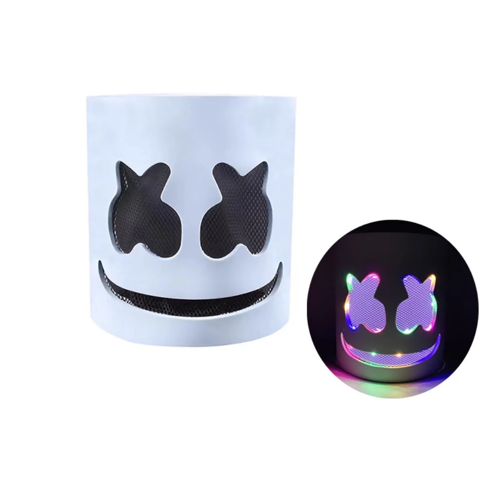 Unique LED Halloween Luminous Head Cover Glowing Plastic DJ Marshmallow Mask Universal Neon Cosplay Headgear Night Club