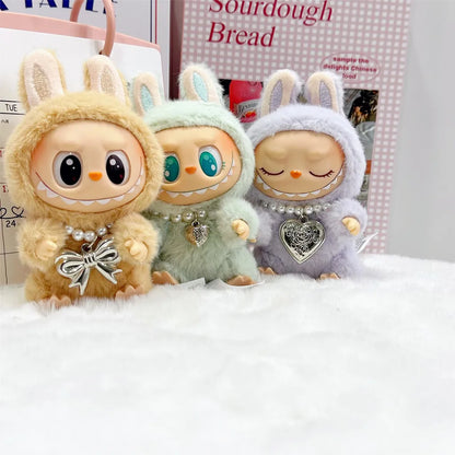 17cm Labubu Baby Macaron Sit Party Ornament DIY Cute Cartoon Plush Pendant Necklace Chain Alloy Accessory for Labubu Outfit