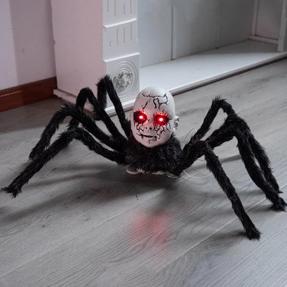 Halloween Animatronic Doll Spider Decorations, Haunted House Prop, Motion Activated Glowing Eyes Sound Control Scary Walking Toy