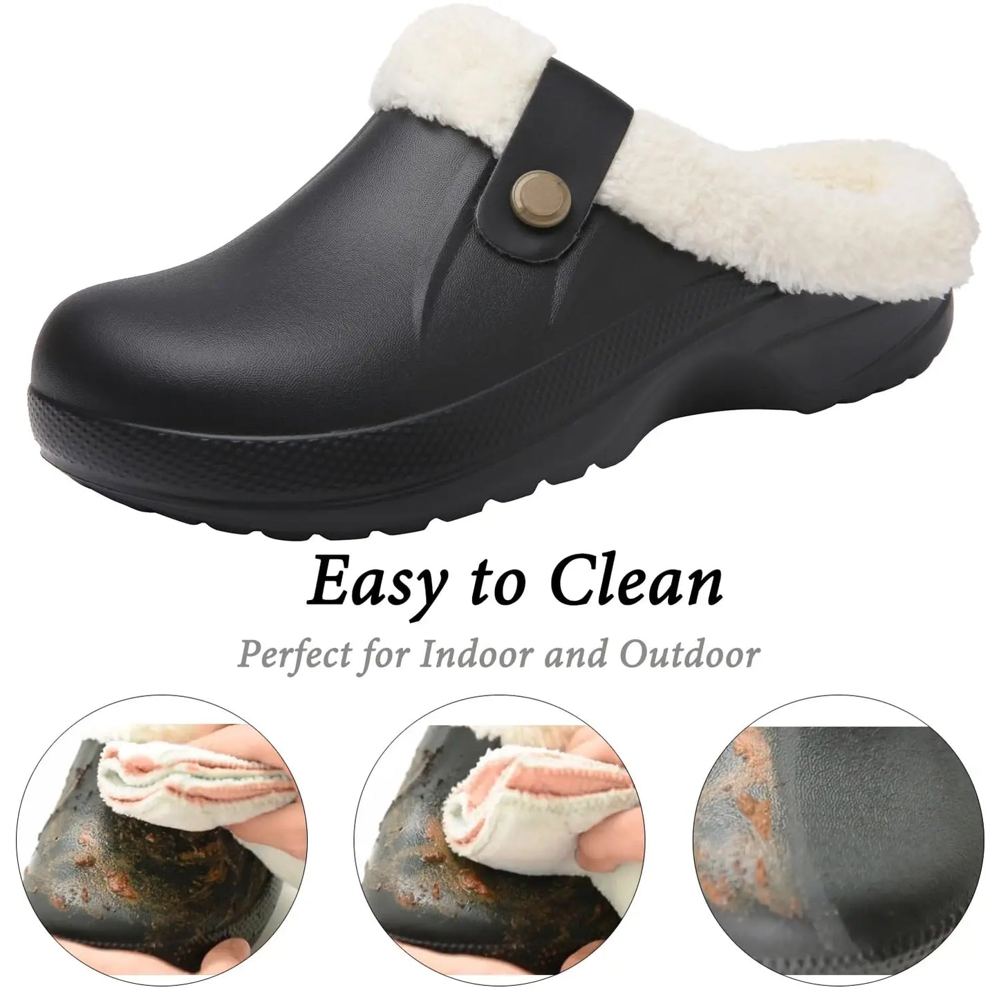 Evshine Winter Warm Clogs Men Waterproof Garden Slippers Fur Clogs Slippers Fuzzy Plush Slippers Bedroom Shoe for Indoor Outdoor