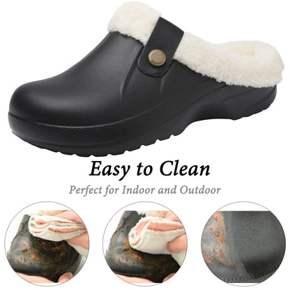 Evshine Winter Warm Clogs Men Waterproof Garden Slippers Fur Clogs Slippers Fuzzy Plush Slippers Bedroom Shoe for Indoor Outdoor