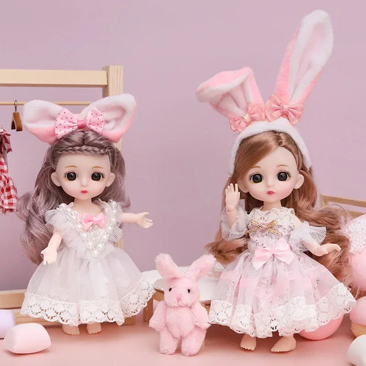 New 16 Cm BJD Mini Doll 13 Movable Joint Girl Baby 3D Big Eyes Beautiful DIY Toy Doll With Clothes Dress Up 1/12 Fashion Doll