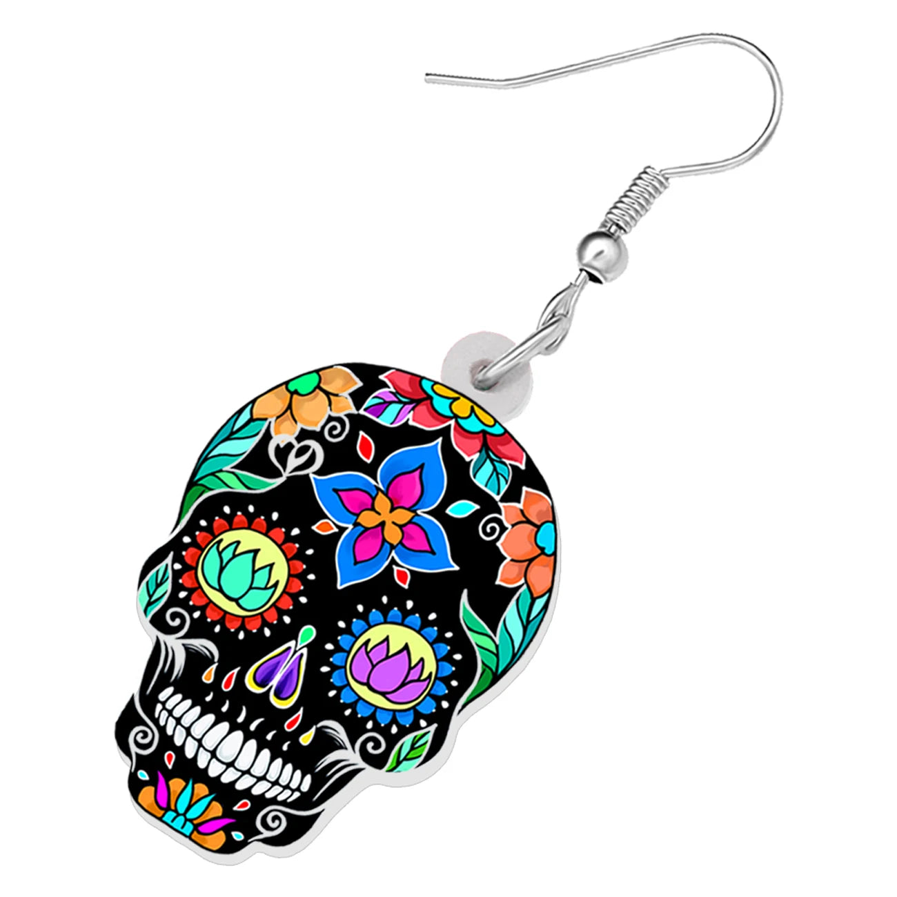 BONSNY Acrylic Halloween Decorations Floral Sugar Skull Skeleton Earrings Drop Dangle for Women Girls Teens Novelty Punk Gifts
