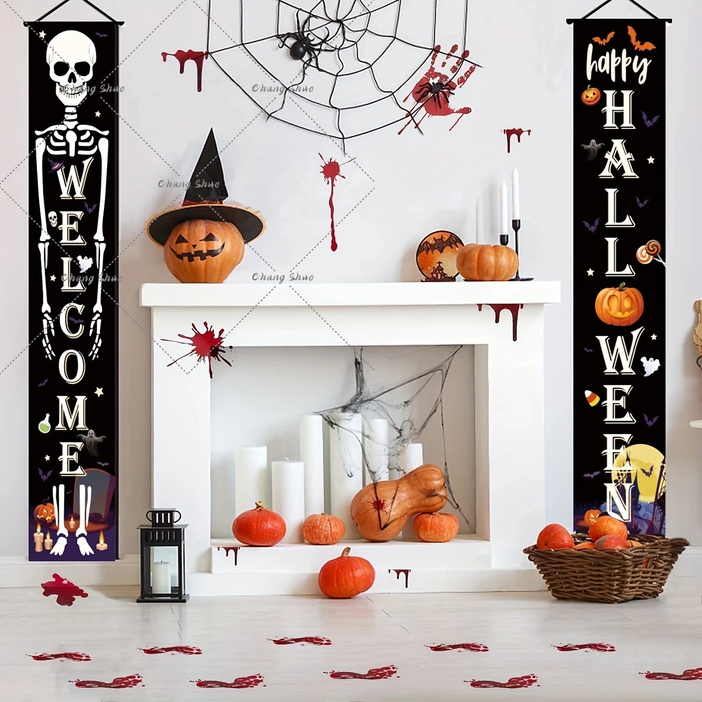 Halloween Hanging Door Curtain Banner Pumpkin Ghost Happy Halloween Decorations for Home Trick or Treat Horror Party Supplies