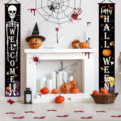 Halloween Hanging Door Curtain Banner Pumpkin Ghost Happy Halloween Decorations for Home Trick or Treat Horror Party Supplies