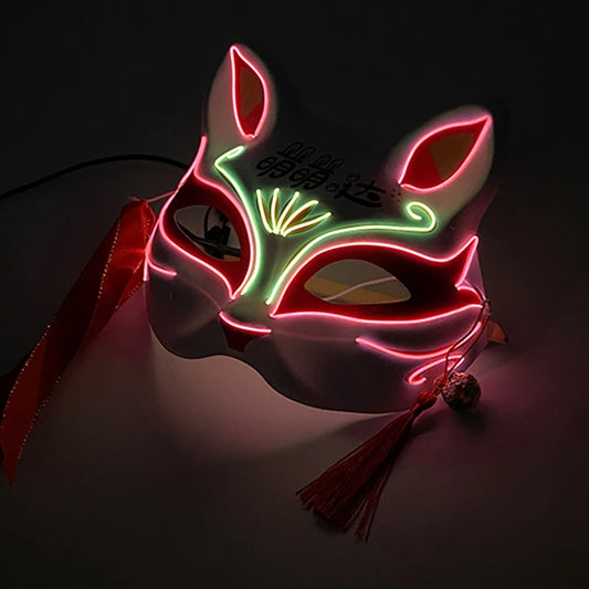 Holiday Light Up Neon Half Face Mask Flashing in Dark Fox Mask Halloween LED Luminous Fox Mask for Women Girl Cosplay Props