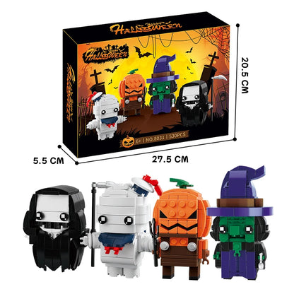 Halloween Monster Series Witch Death Pumpkin Head Mummy Fun Desktop Ornaments Assembly Building Blocks Set, Kids Halloween Gift