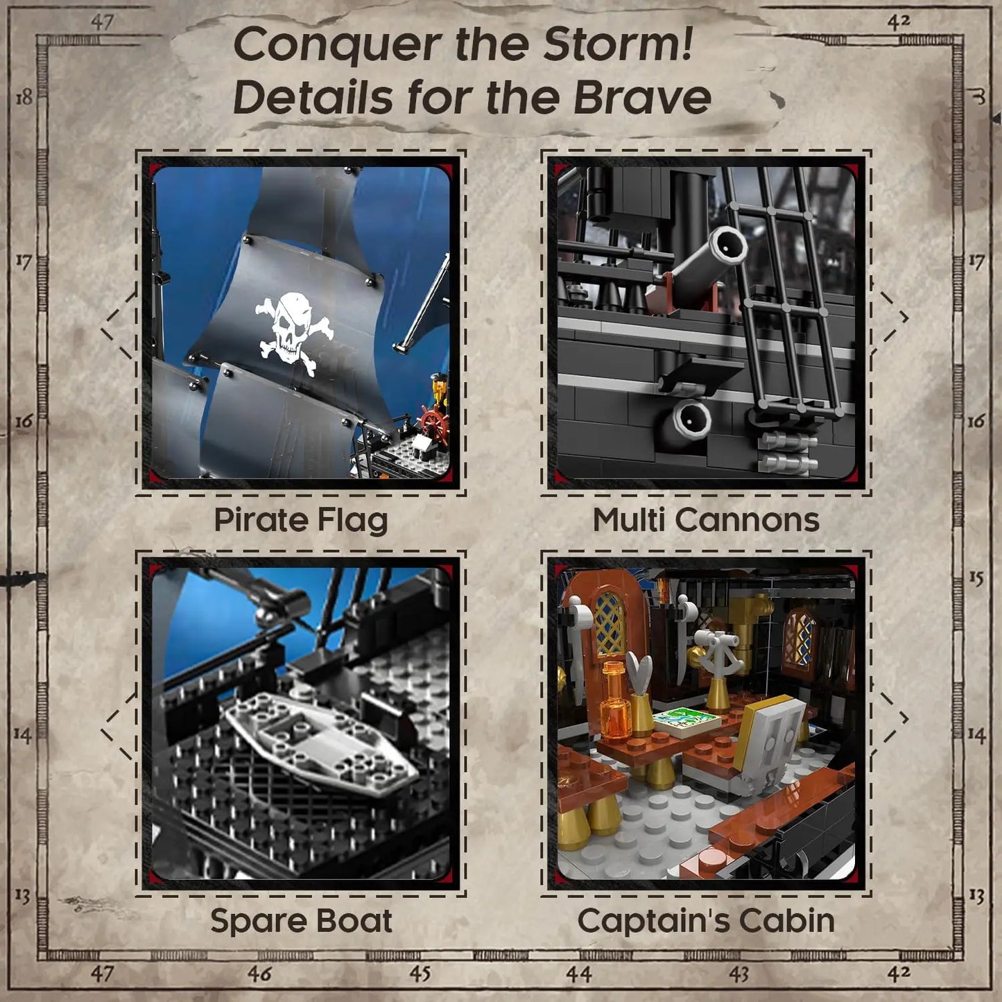1424PCS Black Pirate Ship Building Blocks Skeleton Ghost Boat Model Assembly Bricks Toys Desktop Decoration Kids Holiday Gifts