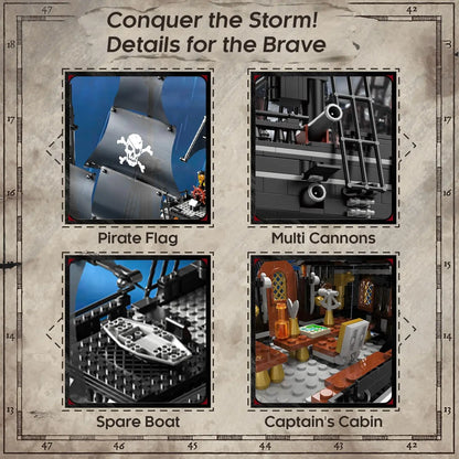 1424PCS Black Pirate Ship Building Blocks Skeleton Ghost Boat Model Assembly Bricks Toys Desktop Decoration Kids Holiday Gifts