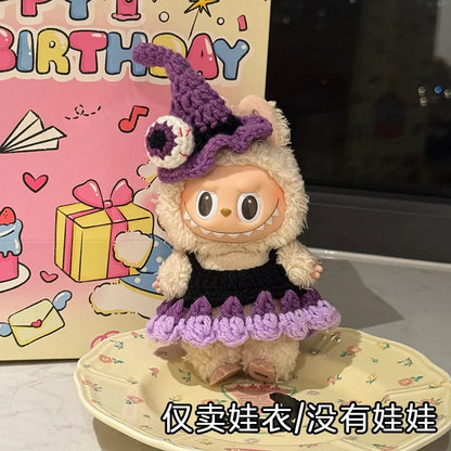 3.0 Labubu Clothes Halloween Knitted Pumpkin Bat Ghost Set for 15/17cm Doll Funny Necklace Accessories Christmas Halloween Gift