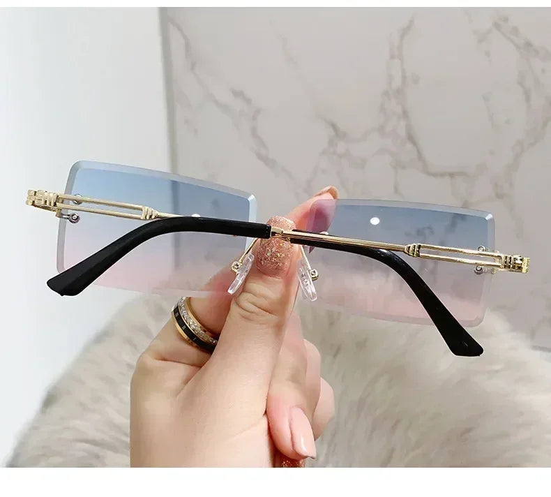 Unisex Small Rimless Sunglasses Man Woman Fashion Gradient Sun Glasses Eyewear Retro Luxury Brand Designer Traveling Shades