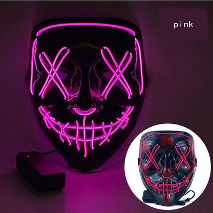 New 2025 Hot Wireless Halloween Neon Led Purge Masquerade Carnival Party Masks Light Luminous in the Dark Cosplay