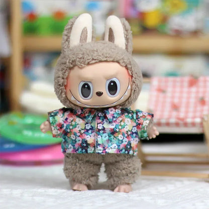 17cm Mini Plush Doll's Clothes Outfit Accessories for Korea Kpop Exo Labubu Idol Flower Shirt Leather Jacket Skirt Clothing Gift