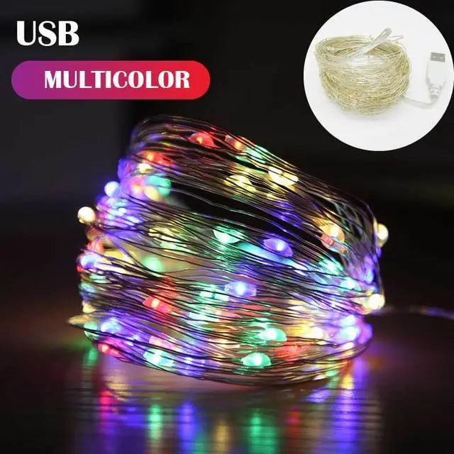 5 Colors LED Outdoor Light String Fairy Garland Battery Power Copper Wire Lights for Christmas Festoon Party Wedding
