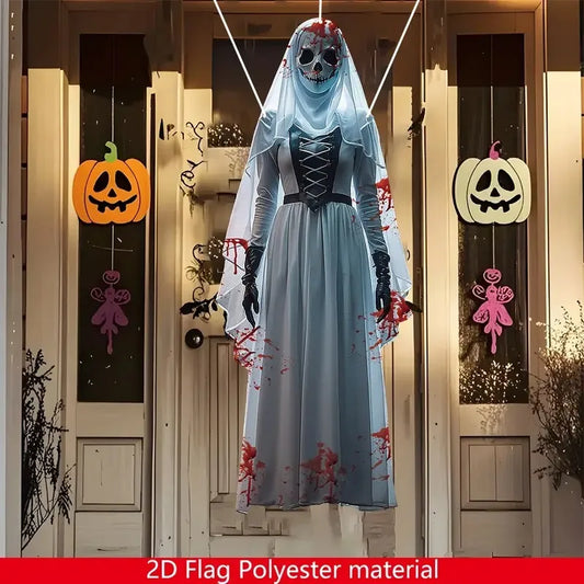2D Halloween Horror Skull Bride Background Cloth Halloween Horror Atmosphere Haunted House Indoor and Outdoor Decoration Supplie