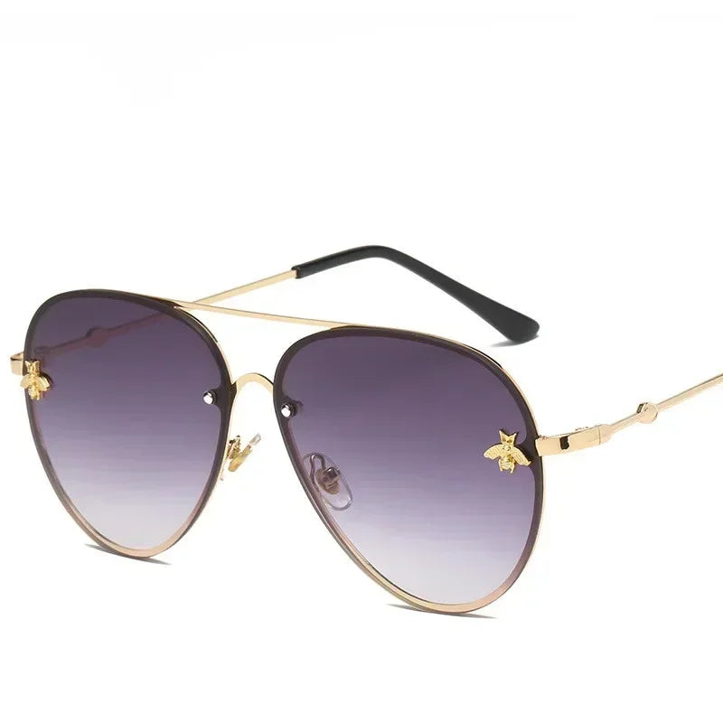 2024 Luxury Brand Designer Female Rimless Sunglasses Aviation Woman Sun Glasses Gradient Shades Little Bee Lens Ladies UV400 Ray