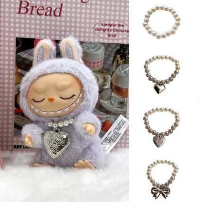 17cm Labubu Baby Macaron Sit Party Ornament DIY Cute Cartoon Plush Pendant Necklace Chain Alloy Accessory for Labubu Outfit