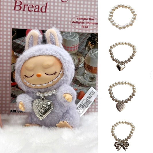 17cm Labubu Baby Macaron Sit Party Ornament DIY Cute Cartoon Plush Pendant Necklace Chain Alloy Accessory for Labubu Outfit