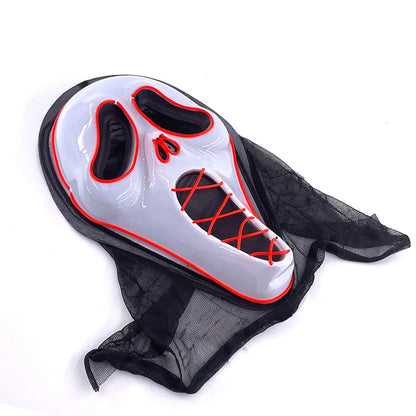 2025 Halloween Horror Mask Luminous LED Light Party Mask Adult Full Face Headgear Night Mask Glowing in Happy Halloween