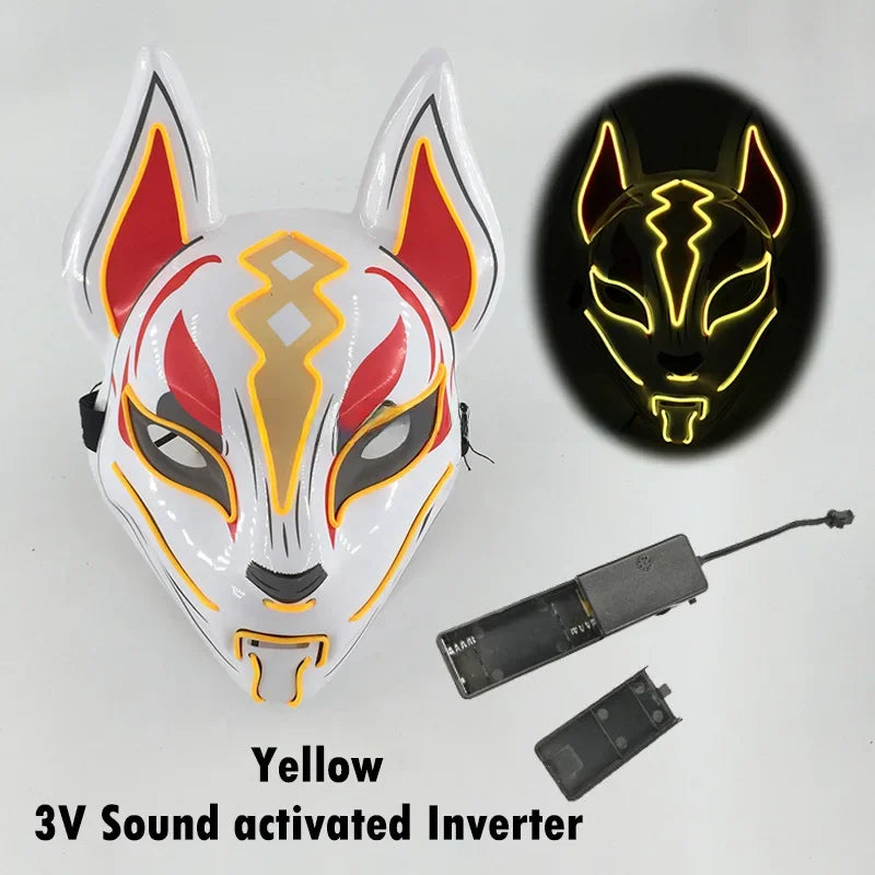 Glowing Halloween Party El Face Mask Japanese Anime Character Cosplay Led Clothing Fox Face Mask for Parties