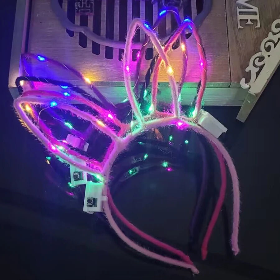 10/20/30 Pcs Led Glow Cat Bunny Ear Horn Hairbands Light Up Flash Headband Women Girl LED Neon Birthday Wedding Party Supplies