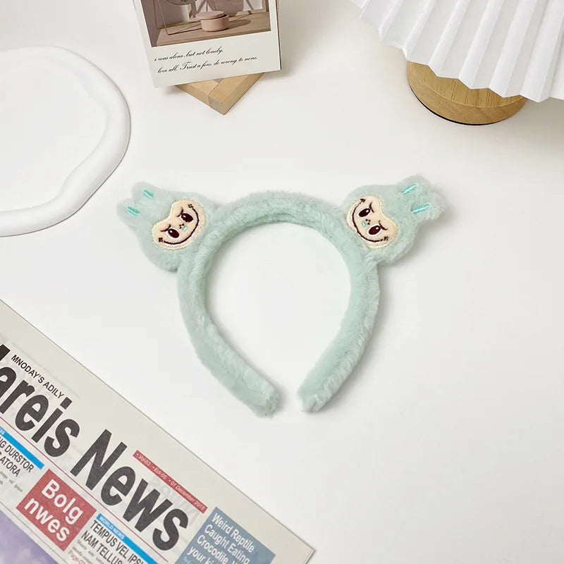 New Cartoon Labubu Plush Hairbands Cute Kawaii Bubble Rabbit Face Wash Non-Slip Hair Pressure Headband