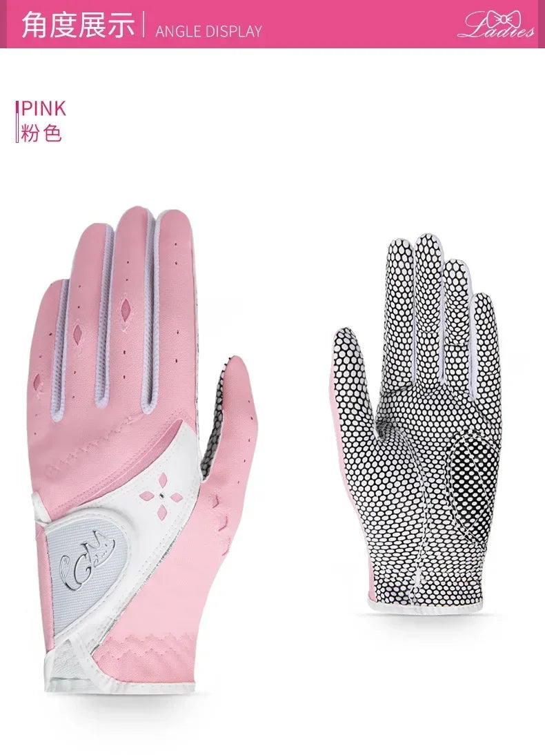 PGM 1 Pairs Women Golf Gloves Soft Breathable PU Leather With Non-Slip Particle Outdoor Sports Wholesale Accessories