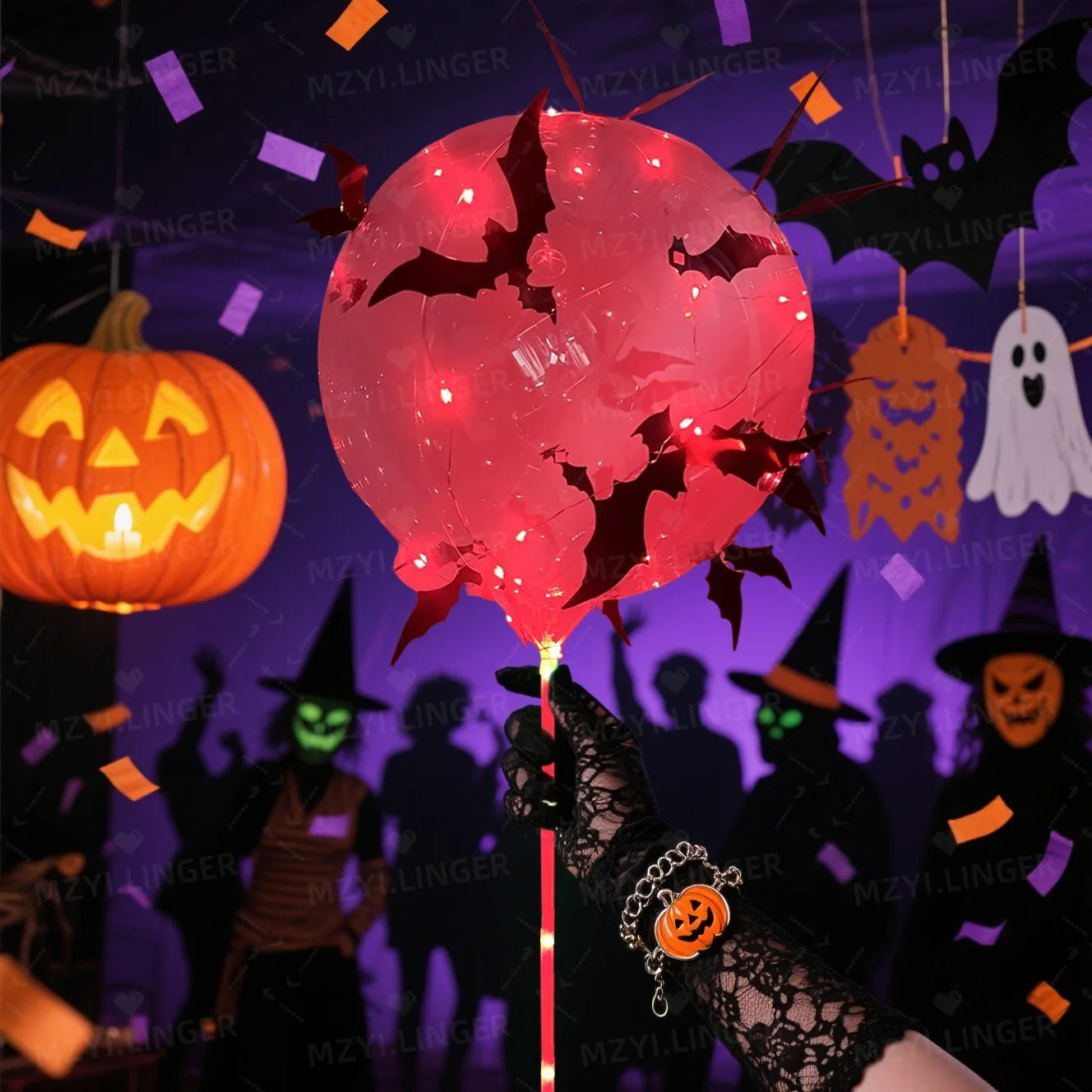 5pcs Halloween Glowing Balloon Set Transparent Bobo Balloon Bat Stickers Halloween Party Decoration Day of the Dead Decoration