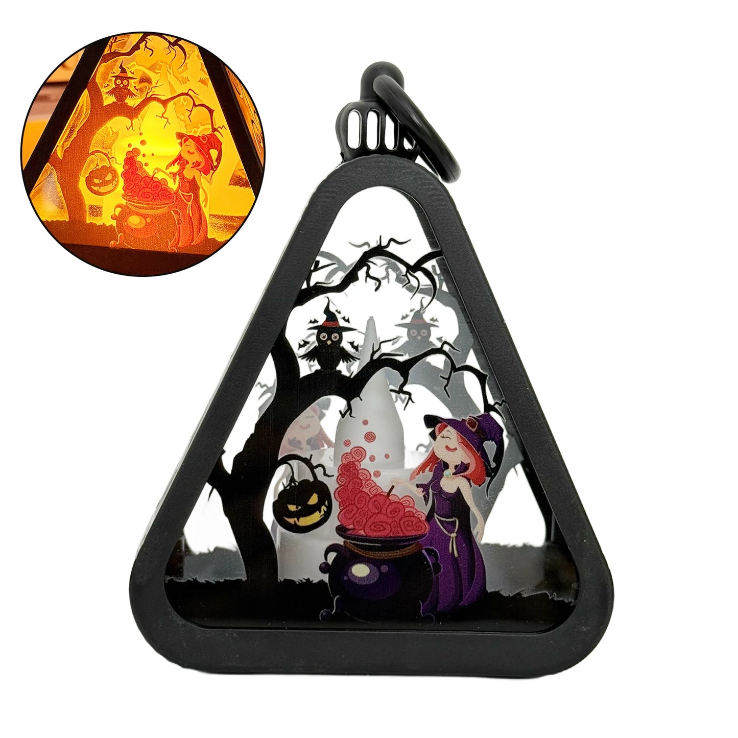 Halloween Pumpkin Lantern Plastic Witch Castle Ghost Triangle Lamp Table Ornaments Party Scene Props Halloween Home Decoration