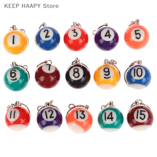 1PC Mini Billiard Shaped Keyring Assorted Colorful Billiard Pool Small Ball Keychain Hanging Pendant Ball Club Gift Souvenir
