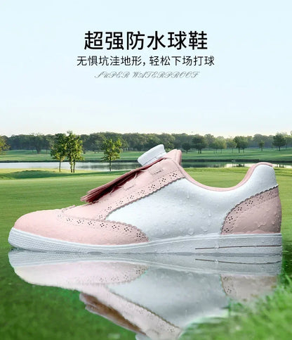 PGM Women Golf Shoes Removable Studs Waterproof Buttons Sports Shoes Non Slip Casual Microfiber Leather Sneakers