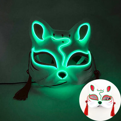 Halloween Luminous Japanese Neon Light Fox Mask LED Light Up Cosplay Mask Flashing in Dark Masquerade Dance Party Mask Costume