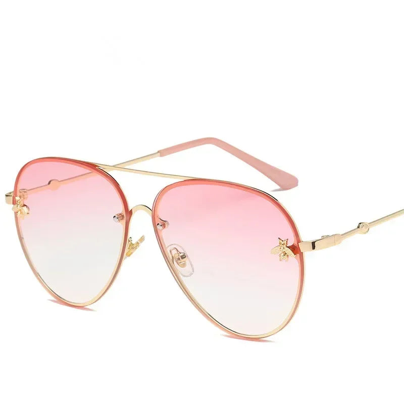 2024 Luxury Brand Designer Female Rimless Sunglasses Aviation Woman Sun Glasses Gradient Shades Little Bee Lens Ladies UV400 Ray