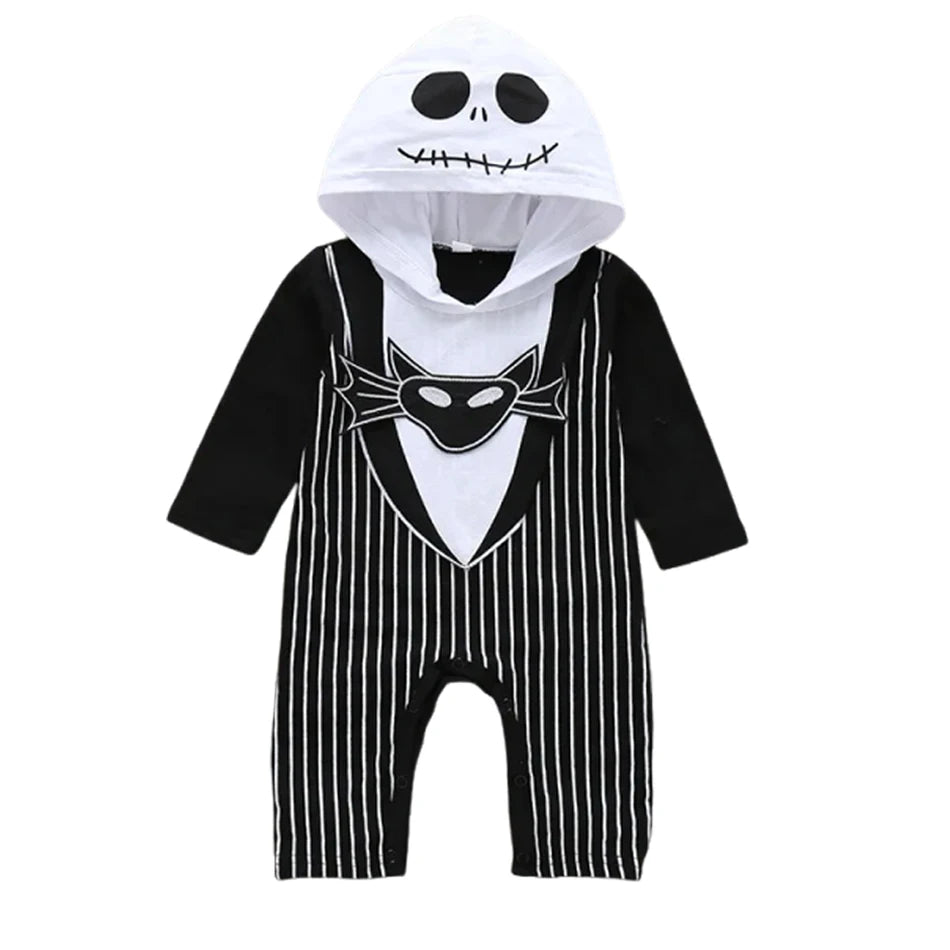 Baby Boy Halloween Cosplay Clothes Jack Nightmare Before Xmas Romper Christmas Cotton Striped  Hooded Jumpsuit for 0-24 Months